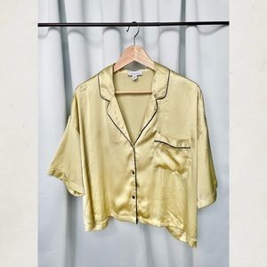 Topshop Gold Button-up Satin Pajama Top & Shorts Set